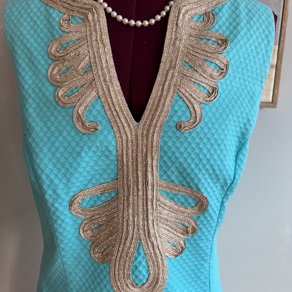 Lilly Pulitzer sea glass cotton Janice shift w/gold soutache trim - Picture 2 of 5